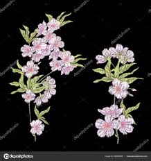Embroidery Embroidered Design Elements With Sakura Flowers