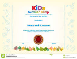 Kids Summer Camp Diploma Or Certificate Template Award Seal