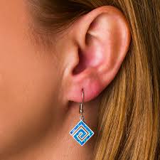 greek key blue opal dangle earrings