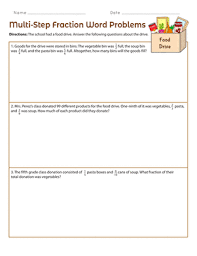 Only provide the values needed for the problem sometimes add extra unnecessary information always. Multi Step Fraction Word Problems Worksheet Education Com