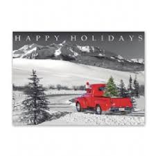 Set includes 18 cards and 19 envelopes, packaged in a lovely, coordinating keepsake box. Christmas Cards Santa Snowy Mountains Red Truck