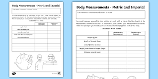 Body Measurements Metric And Imperial Worksheet