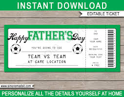 Fathers Day Soccer Ticket Gift Voucher Printable Soccer Ticket