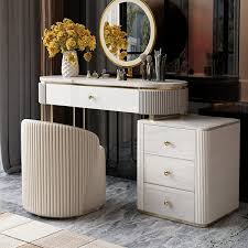 makeup vanity table with side cabinet