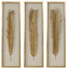 luxe tall gold palm leaf wall art set 3
