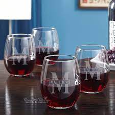 Engraved Stemless Wine Glasses Set Of 4