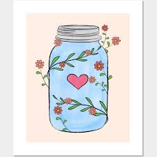 Mason Jar With Flowers Leaves And A