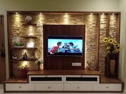Brown Wooden Tv Wall Unit For Living Room
