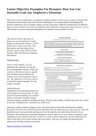 Career Objective Examples For Resumes How You Can Instantly