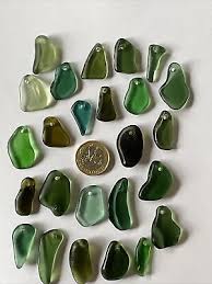 drilled sea glass in green 6 50