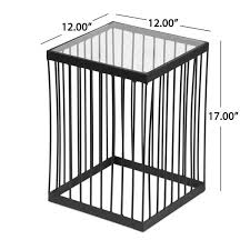 Noble House Andrea Iron Cage Side Table With Glass Top Black And Clear