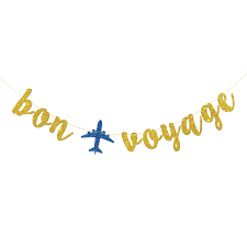 roadsea bon voyage banner travel theme party bunting supplies job change retirement moving farewell party decorations gold glitter