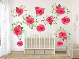 Pink Graphic Flower Wall Decal Set