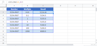 ceiling function excel round a number