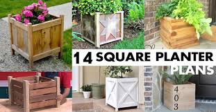 There are vegetable plants growing in them including an onion, romaine lettuce, cucumber, marigolds and tomatoes. 14 Square Planter Box Plans Best For Diy 100 Free