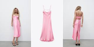 a 60 pink zara satin slip dress is