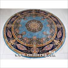 hand made blue silk round carpet 8x8
