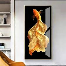 Large Painting Gold Betta Fish Glass