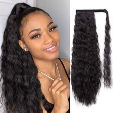 You'll receive email and feed alerts when new items arrive. Amazon Com Aisi Queens Long Ponytail Extensions For Black Women Synthetic 22 Inch Curly Wrap Around Black Ponytail Corn Wave Ponytail Hairpiece Magic Paste Black Ponytail Color 1b Beauty