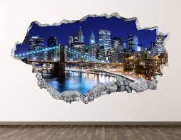 New York View Wall Decal Night Skyline