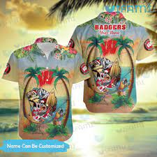 wisconsin badgers hawaiian shirt mascot