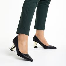 Pantofi dama negri din piele ecologica cu toc Jocelyn - Kalapod