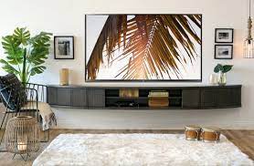 Gray Floating Tv Stand Curved Wall