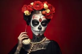 mexican catrina in sugar skull makeup