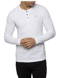 Kangol Mens Henley Long Sleeve T Shirt In White