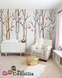Large Set Of Birch Trees With Birds