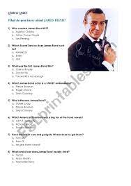 In these james bond trivia questions and answers , you'll learn more about actors, characters, cars, and plots in relation to this famous franchise. James Bond Quiz Esl Worksheet By Aniabi