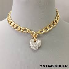 clear rhinestone heart pendant gold