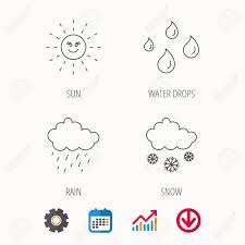 Weather Sun And Rain Icons Snow Linear Sign Calendar Graph