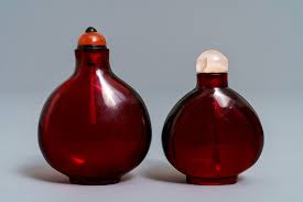 two chinese ruby red glass snuff