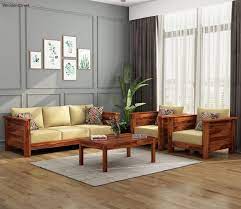 Buy Agnes Wooden Sofa Set Honey Finish