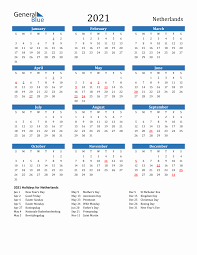 2021 the netherlands calendar with holidays