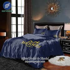 Hermes Navy Luxury Satin Bed Set Duvet