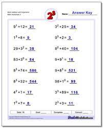 exponents worksheets addition with