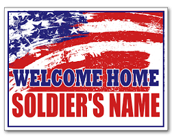 welcome home sign with american flag
