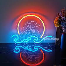 3d The Great Wave Wall Art Neon