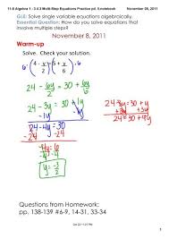 Multi Step Equations Practice