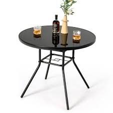 Patio Dining Table Round Tempered Glass