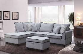 Lilola Home Harmony Light Gray Fabric Sectional Sofa With Left Facing Chaise And Storage Ottoman