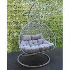 Grey Double Rattan Hanging Egg Chair