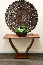 large round carved wood fl wall art