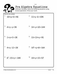 Solving Basic Equations Worksheets