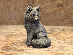 Concrete Sitting Fox Statue Detailed