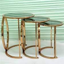 Golden Polished Glass Table Top Iron