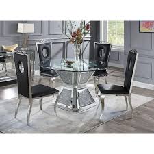 Acme Nie Dining Table Clear Glass Mirrored Faux Diamonds
