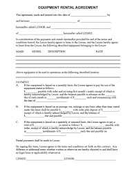 006 Simple Equipment Rental Agreement Template Free Lease